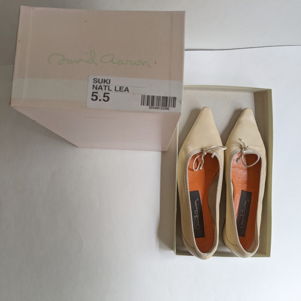 Champagne leather pointy toe flats 5.5 David Aaron - Picture 2 of 8